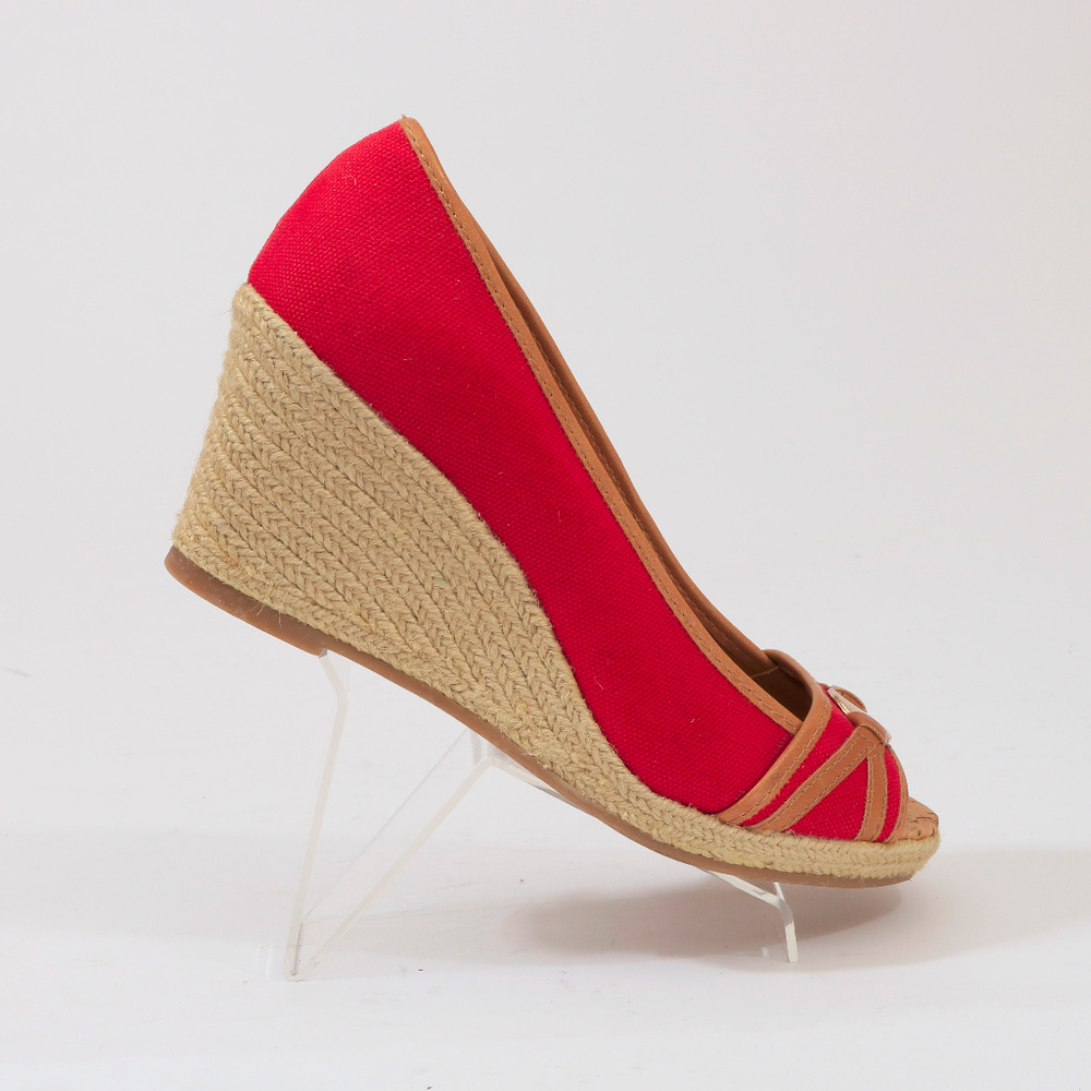 Sahara Red Canvas Espadrille Wedge Heels US 7M
